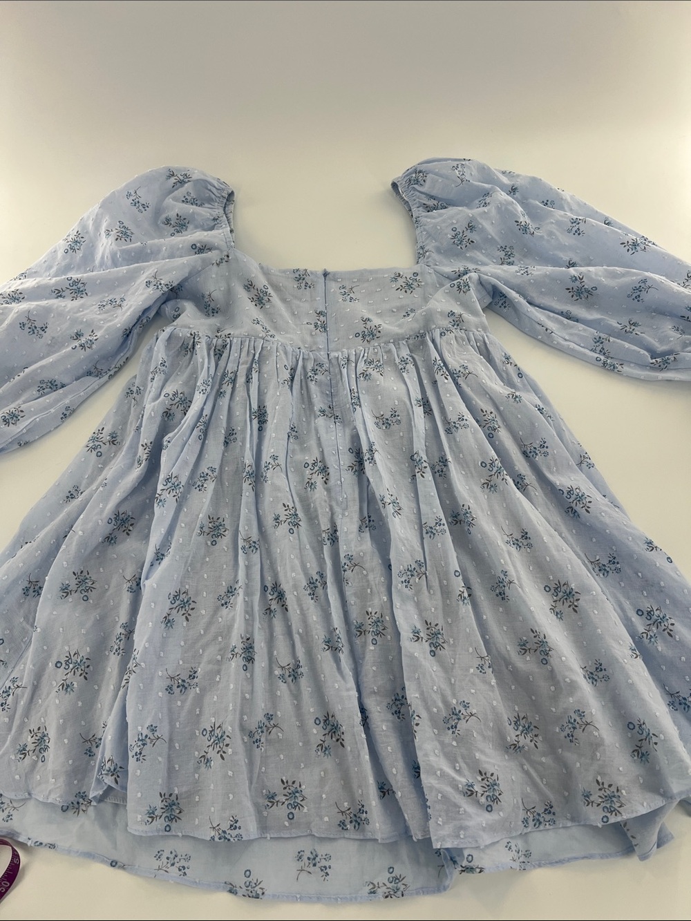 Lulus Always Charming Light Blue Floral Swiss Dot Babydoll Mini Dress Size M - Picture 10 of 11